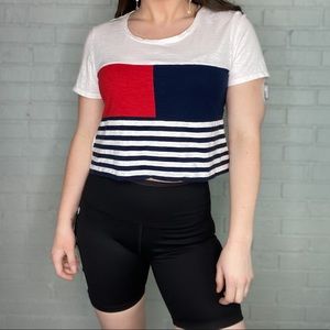 Tommy Hilfiger Red White & Blue Color Block Cropped Fit Top